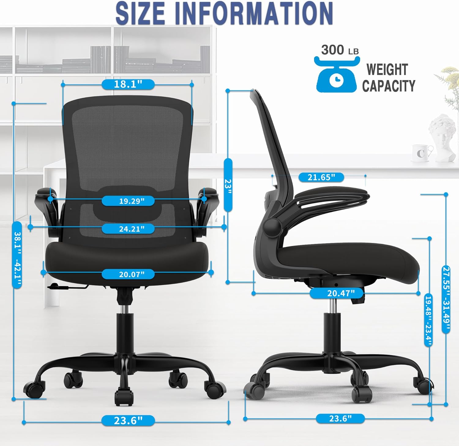Office Chair, Ergonomic Desk Chair with Adjustable Lumbar Support, High Back Mesh Computer Chair with Flip-up Armrests-BIFMA Passed Task Chairs (white) - Grand Goldman