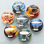 Oil Painting Bone China Coffee Cup British Light Luxury Saucer Spoon - Grand Goldman