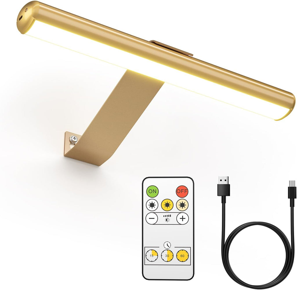 Olafus Wireless Picture Light Rechargeable Battery Operated, Remote Control Painting Lamp with Removable Tube, Infinitely Dimmable, Timer, Photo Frame Art Light, Gallery Display Wall Light, Gold - Grand Goldman