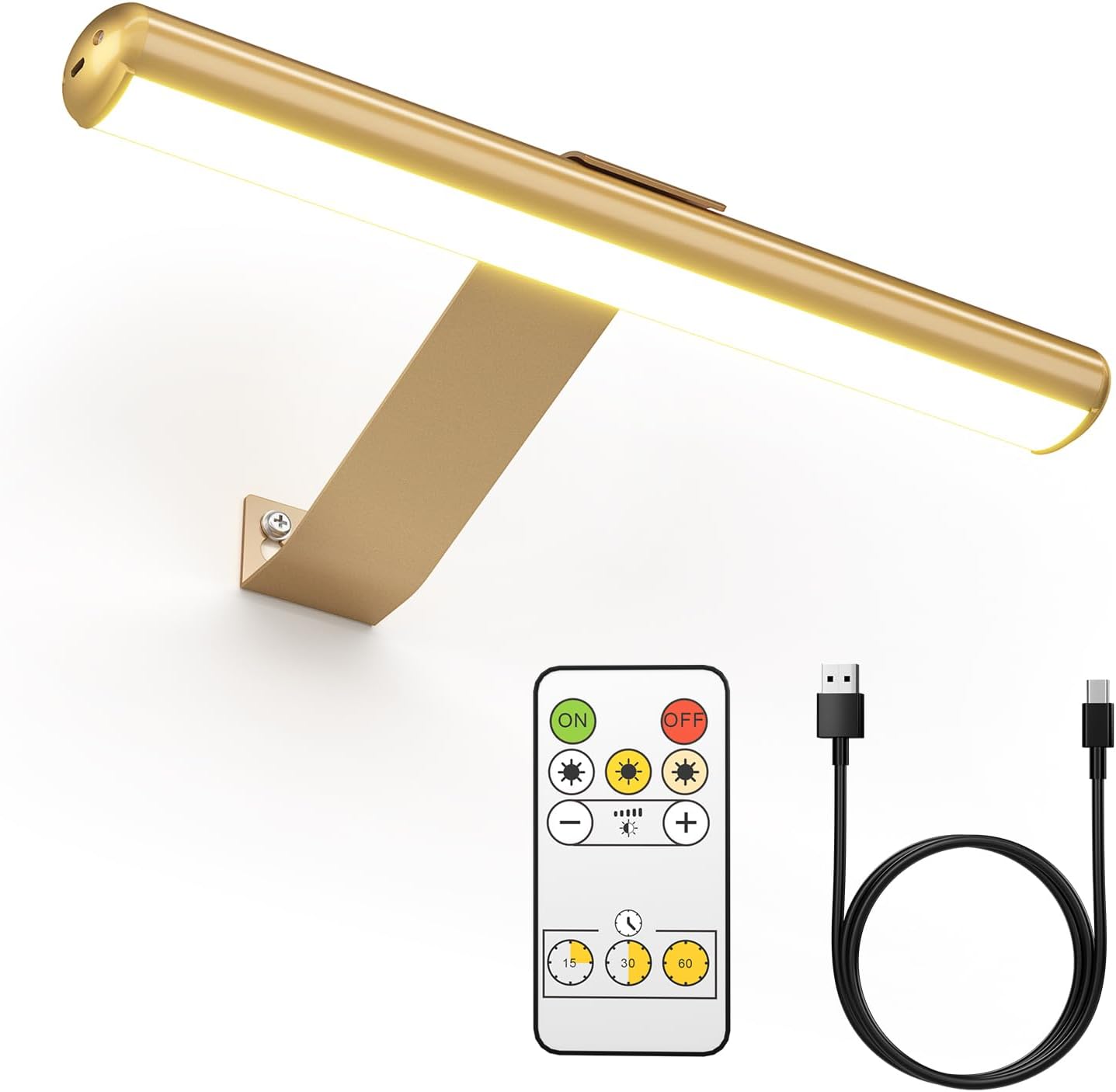 Olafus Wireless Picture Light Rechargeable Battery Operated, Remote Control Painting Lamp with Removable Tube, Infinitely Dimmable, Timer, Photo Frame Art Light, Gallery Display Wall Light, Gold - Grand Goldman