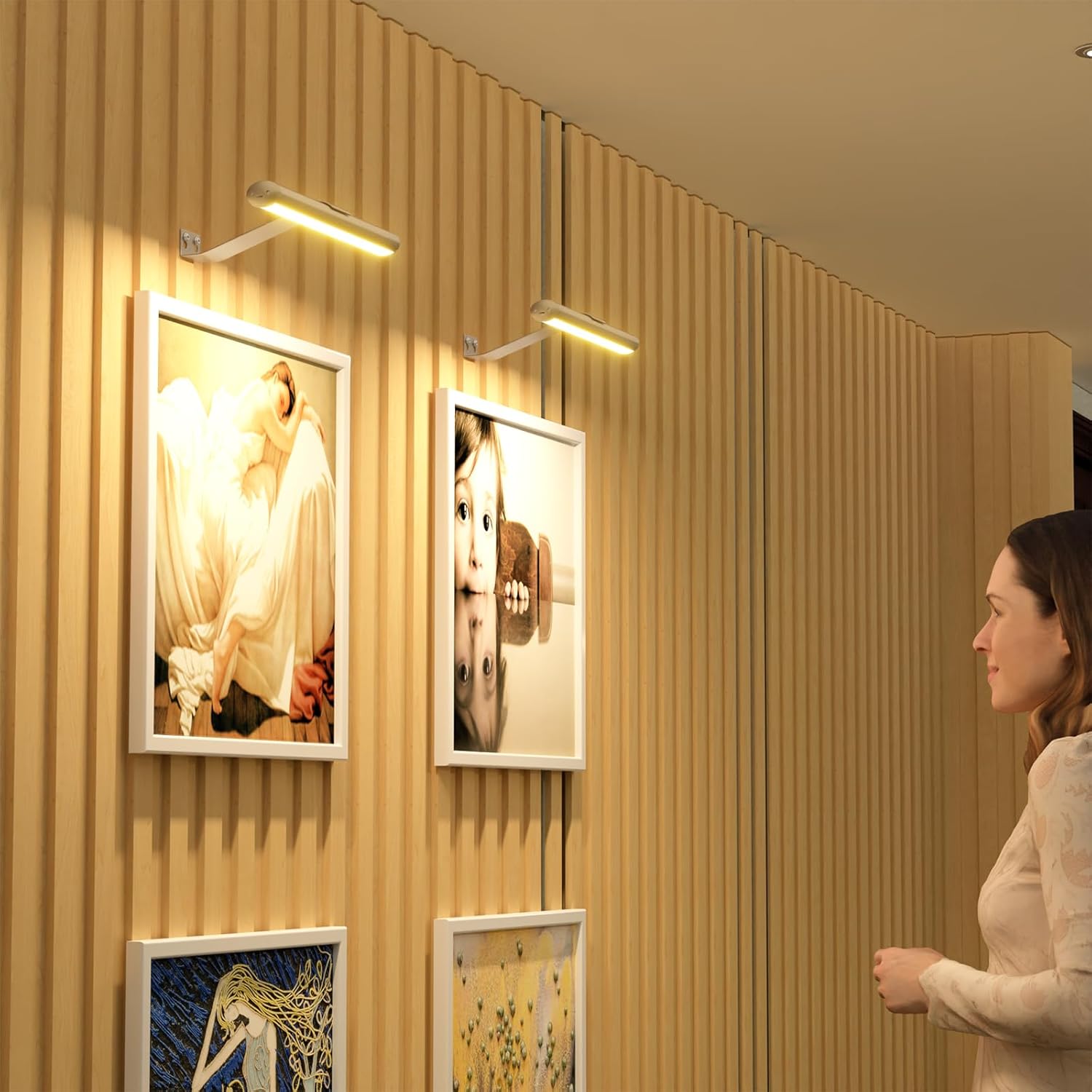 Olafus Wireless Picture Light Rechargeable Battery Operated, Remote Control Painting Lamp with Removable Tube, Infinitely Dimmable, Timer, Photo Frame Art Light, Gallery Display Wall Light, Gold - Grand Goldman