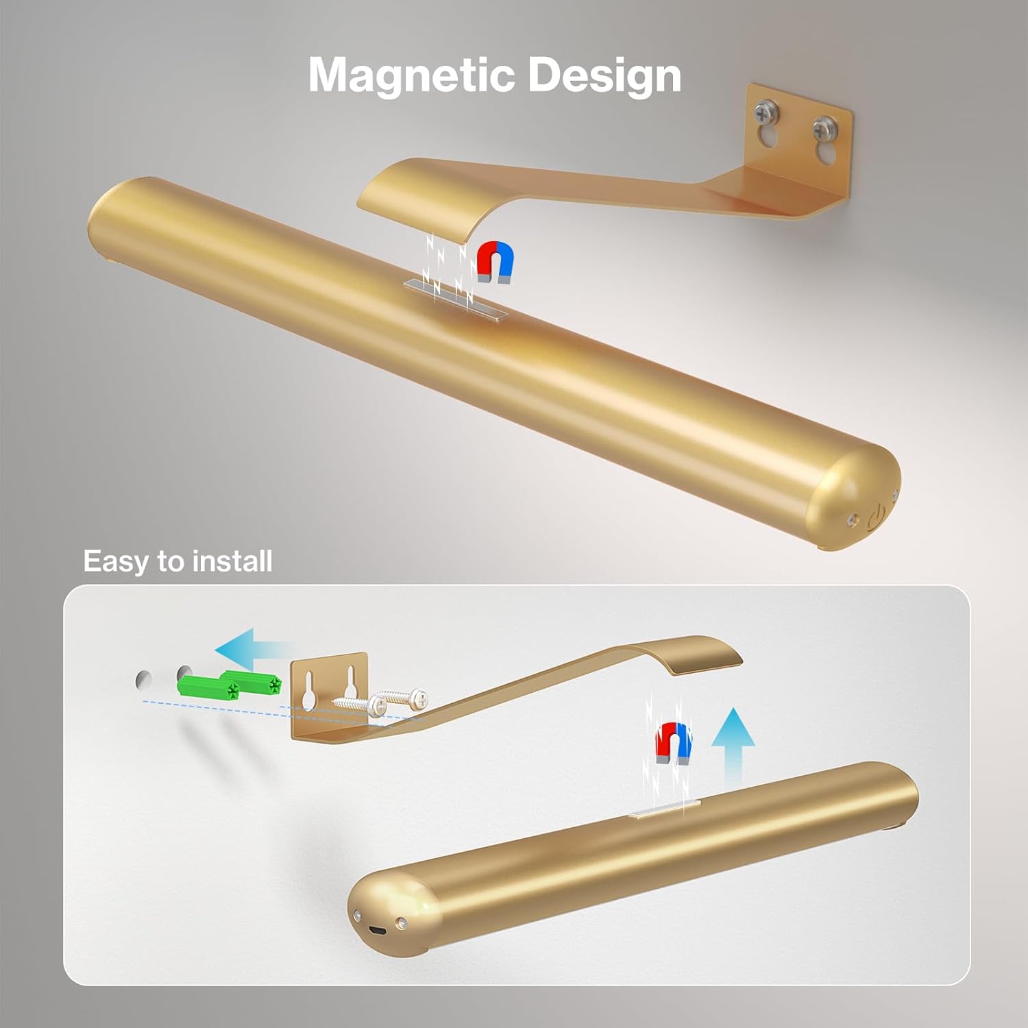 Olafus Wireless Picture Light Rechargeable Battery Operated, Remote Control Painting Lamp with Removable Tube, Infinitely Dimmable, Timer, Photo Frame Art Light, Gallery Display Wall Light, Gold - Grand Goldman