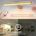 Olafus Wireless Picture Light Rechargeable Battery Operated, Remote Control Painting Lamp with Removable Tube, Infinitely Dimmable, Timer, Photo Frame Art Light, Gallery Display Wall Light, Gold - Grand Goldman