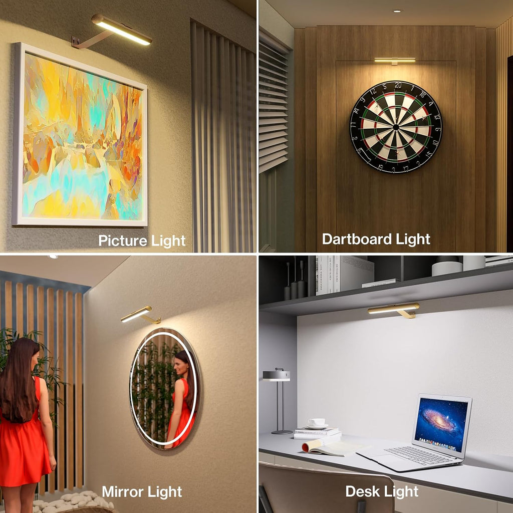 Olafus Wireless Picture Light Rechargeable Battery Operated, Remote Control Painting Lamp with Removable Tube, Infinitely Dimmable, Timer, Photo Frame Art Light, Gallery Display Wall Light, Gold - Grand Goldman