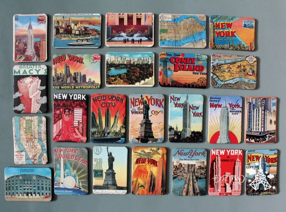 One Set New York American Paris French Coated Paper Refrigerator Magnet Collection - Grand Goldman