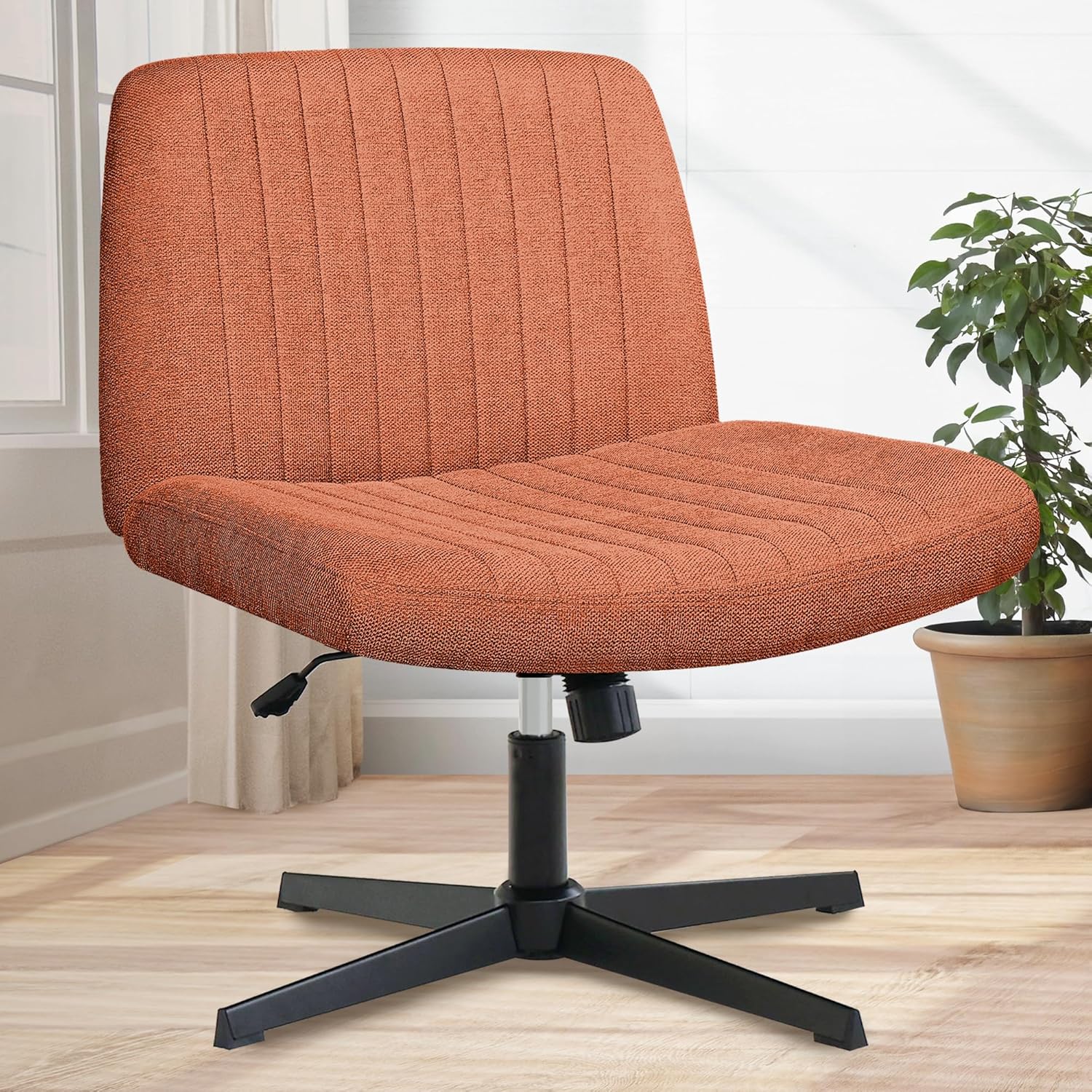 Orange Factory Criss Cross Chair with Wheels, Armless Cross Legged Office Desk Chair, Wide Comfy Vanity Rolling Swivel Modern Comfortable Fabric Computer Task Chairs for Home Office (Beige) - Grand Goldman