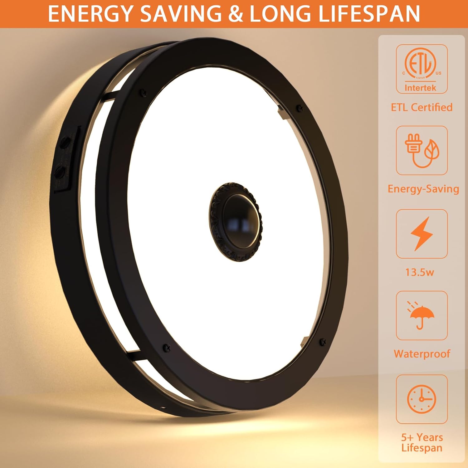 Outdoor Motion Sensor Flush Mount Ceiling Light, LED Outdoor Ceiling Light Fixture, 12" Dusk to Dawn Porch Ceiling Light, Black Modern Exterior Light for Farmhouse Garage Hallway Entry - Grand Goldman