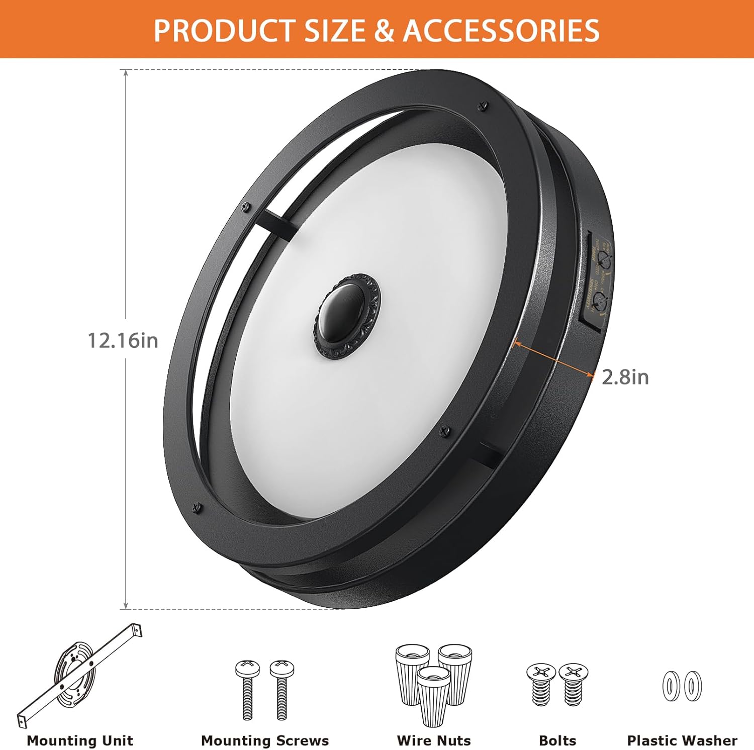 Outdoor Motion Sensor Flush Mount Ceiling Light, LED Outdoor Ceiling Light Fixture, 12" Dusk to Dawn Porch Ceiling Light, Black Modern Exterior Light for Farmhouse Garage Hallway Entry - Grand Goldman