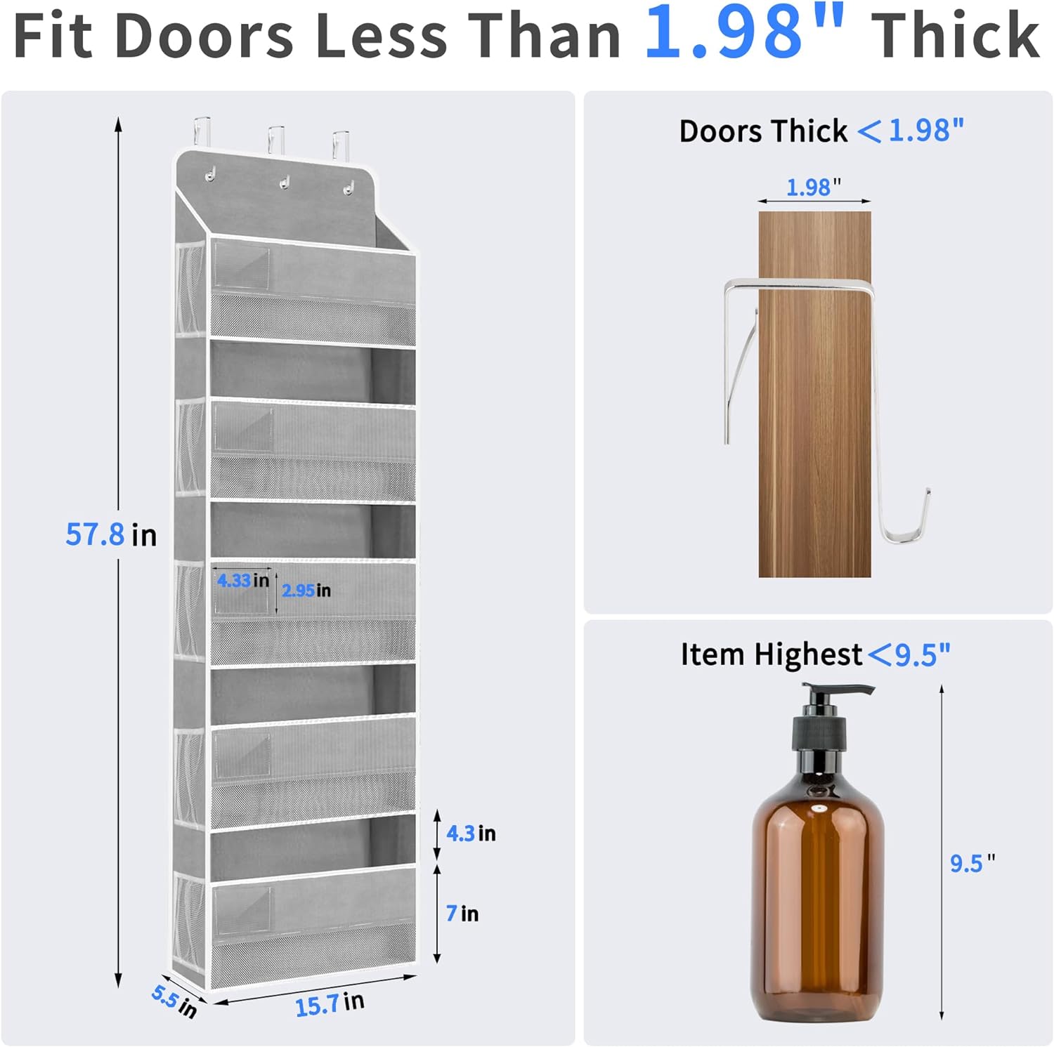 Over The Door Organizer Storage, 44lbs Weight Capacity Hanging Door Organizer, Behind Door Organizer with 5 Large Pockets 10 Mesh Side Pockets 5 PVC Pouches for Nursery Bathroom Bedroom Pantry - Grand Goldman