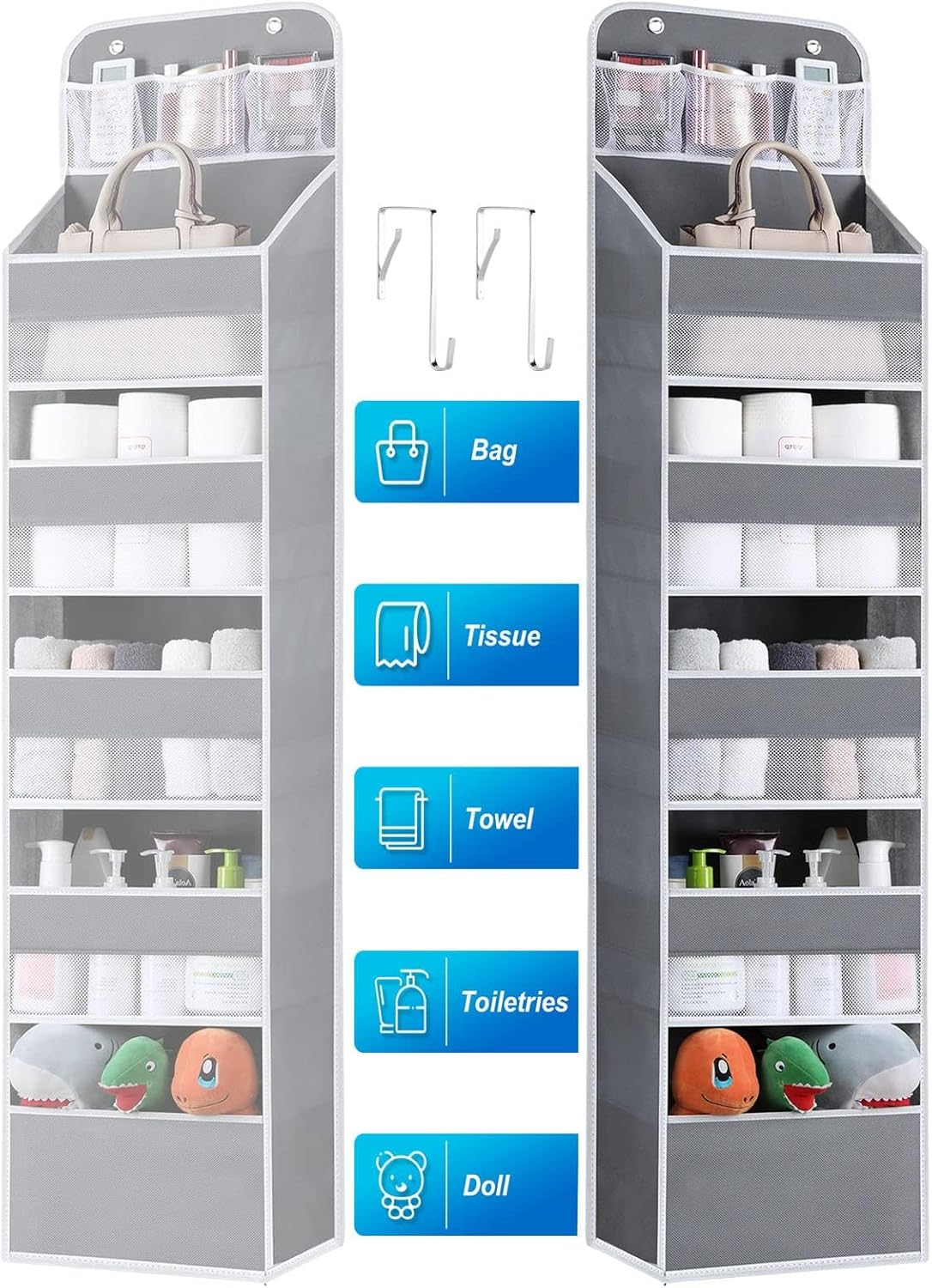 Over the Door Organizer Storage - 6 Shelf Hanging Storage Door Organizer with 8 Large Capacity Pockets, Anti Tilt Behind Door Organizer for Pantry,Nursery,Bathroom,Bedroom,Kitchen,Dorm,Camper,1 Pack - Grand Goldman