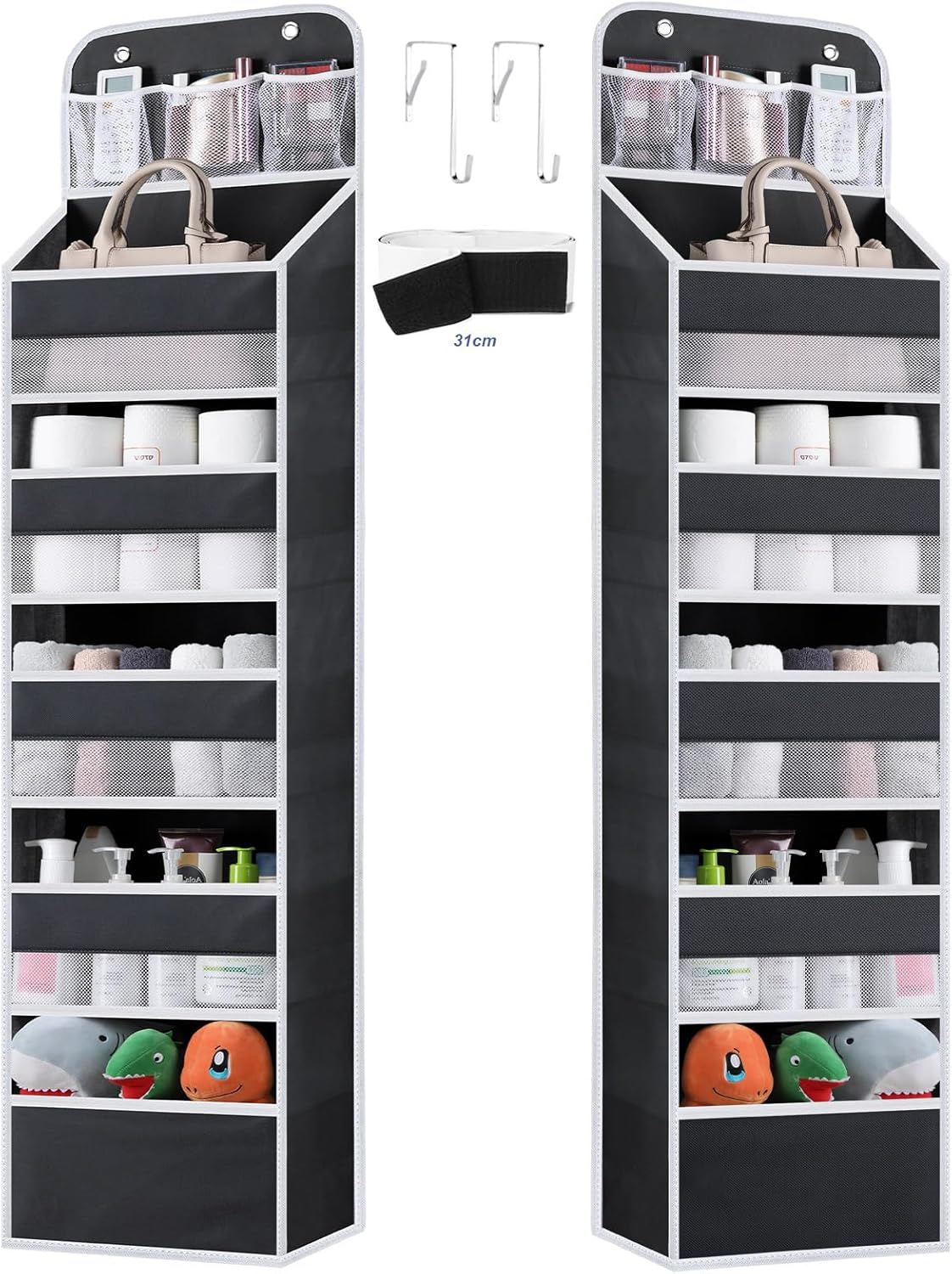 Over the Door Organizer Storage - 6 Shelf Hanging Storage Door Organizer with 8 Large Capacity Pockets, Anti Tilt Behind Door Organizer for Pantry,Nursery,Bathroom,Bedroom,Kitchen,Dorm,Camper,1 Pack - Grand Goldman