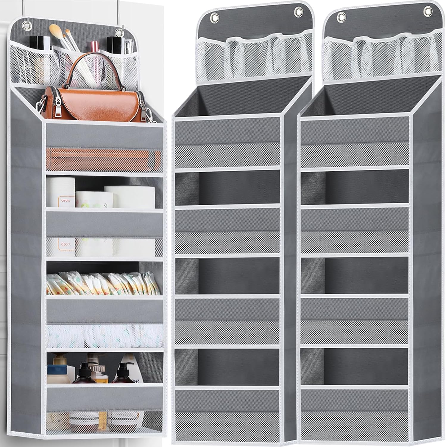 Over the Door Organizer Storage - 6 Shelf Hanging Storage Door Organizer with 8 Large Capacity Pockets, Anti Tilt Behind Door Organizer for Pantry,Nursery,Bathroom,Bedroom,Kitchen,Dorm,Camper,1 Pack - Grand Goldman
