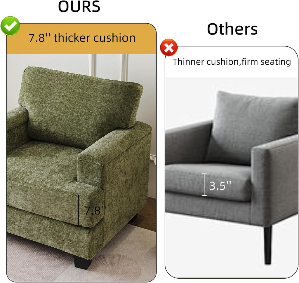 Oversized Accent Chair with Armrest Organizer,Comfy Living Room Chairs with Thick Cushion,Upholstered Modern Armchair,Big Reading Chair,Sofa Chair for Bedroom,Green - Grand Goldman