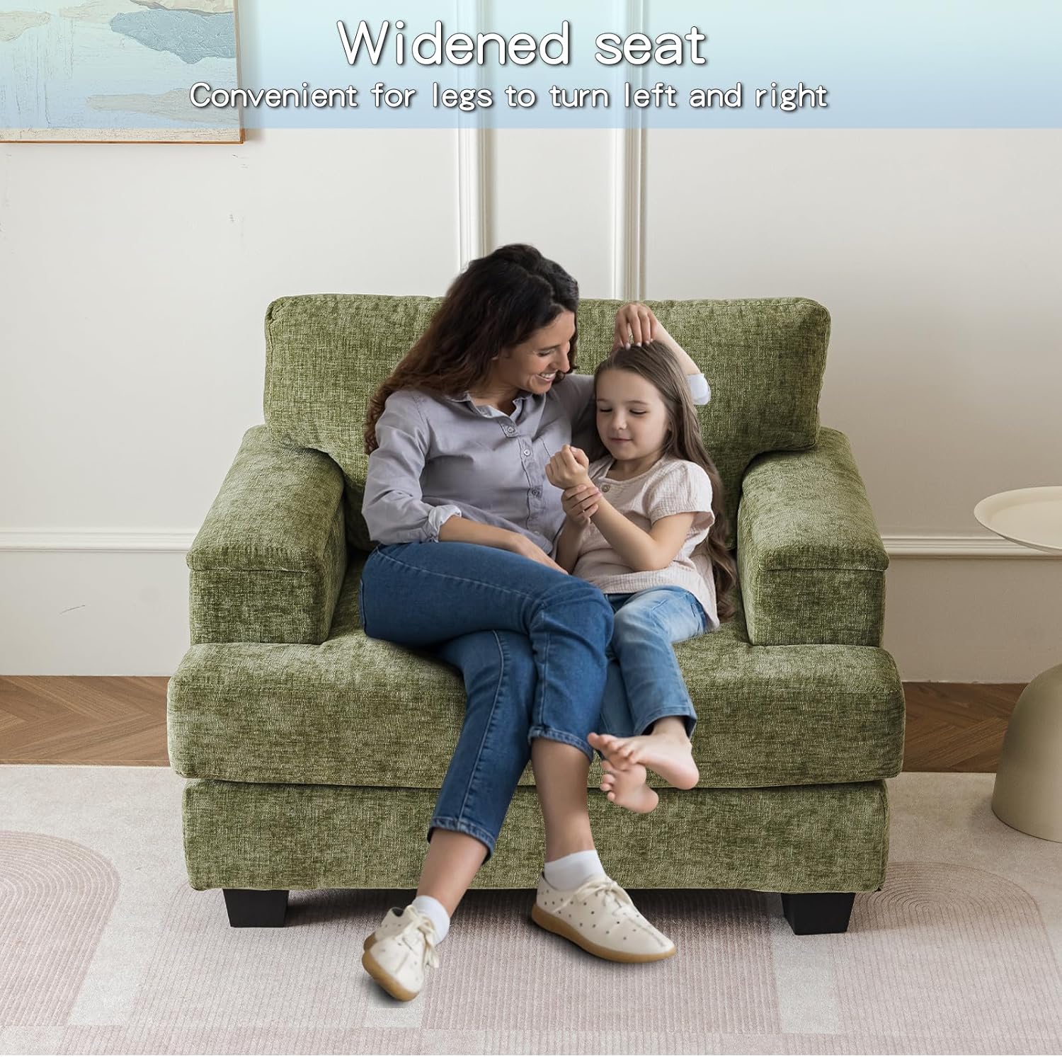 Oversized Accent Chair with Armrest Organizer,Comfy Living Room Chairs with Thick Cushion,Upholstered Modern Armchair,Big Reading Chair,Sofa Chair for Bedroom,Green - Grand Goldman