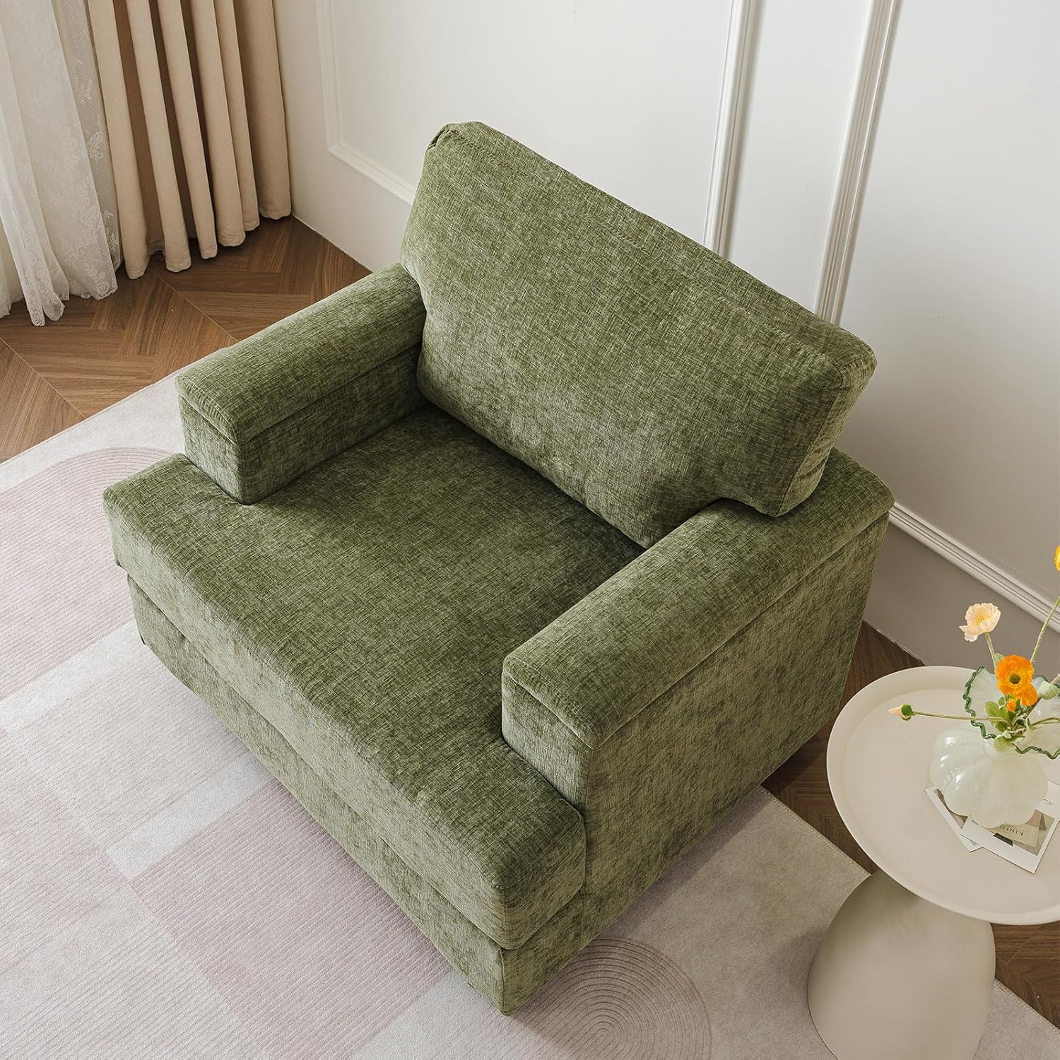 Oversized Accent Chair with Armrest Organizer,Comfy Living Room Chairs with Thick Cushion,Upholstered Modern Armchair,Big Reading Chair,Sofa Chair for Bedroom,Green - Grand Goldman