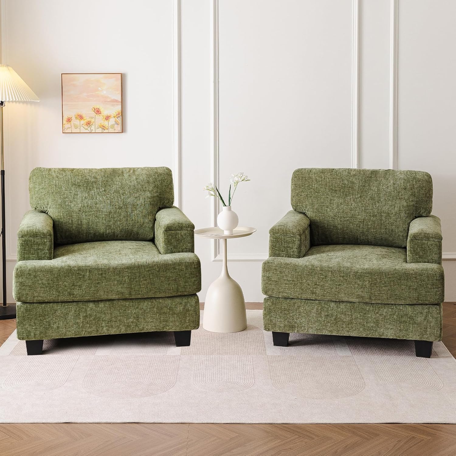 Oversized Accent Chair with Armrest Organizer,Comfy Living Room Chairs with Thick Cushion,Upholstered Modern Armchair,Big Reading Chair,Sofa Chair for Bedroom,Green - Grand Goldman