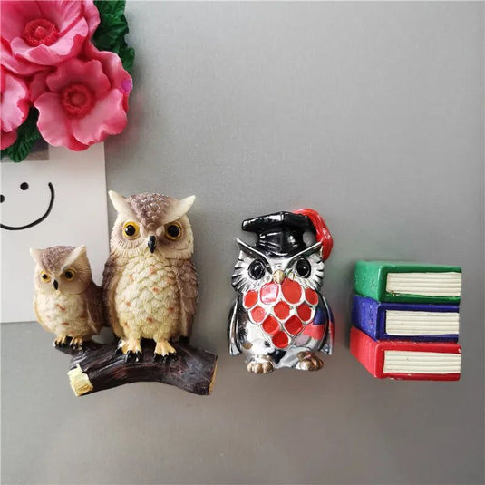 Owl Kitchen Decoration Fridge Magnet Athena's Pet Painted Electroplated Owl Dr. Germany Greece Spain Tourist Souvenirs Decor - Grand Goldman