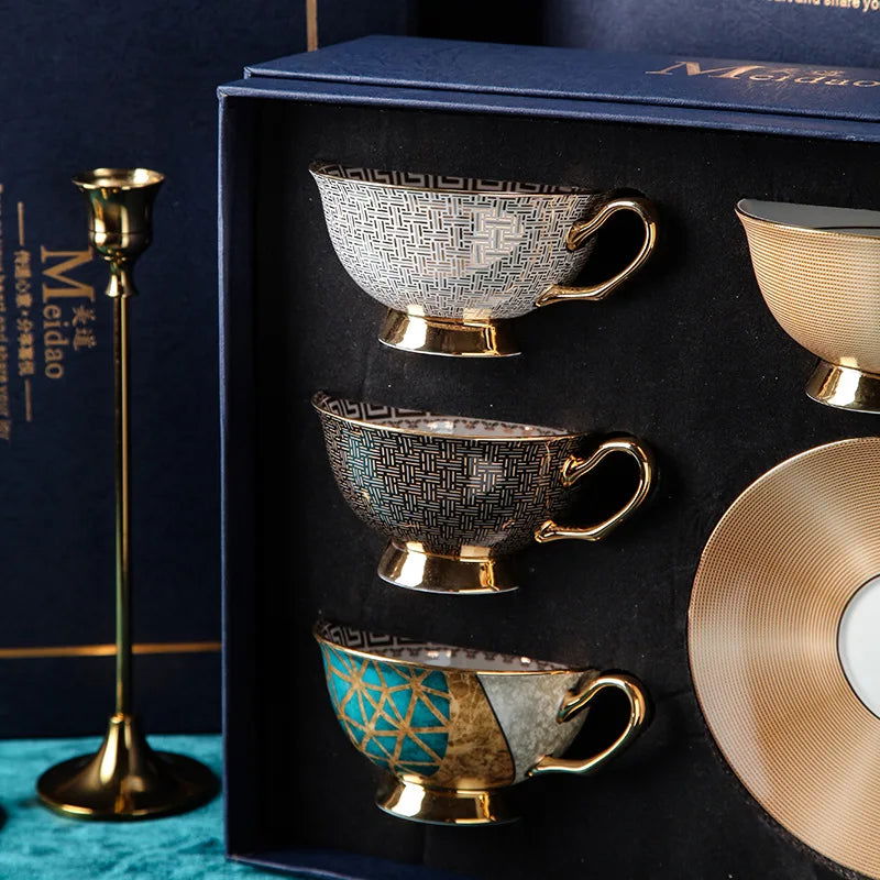 PARIS Luxury European Bone China Coffee Cup Set for British Afternoon Tea Victorian Style Hand-Painted Housewarming Wedding Gift Box with 4 Cups Plates Spoons High-End Elegant Coffee and Tea Set Valentines Birthday Mothers Fathers Day Pack - Grand Goldman