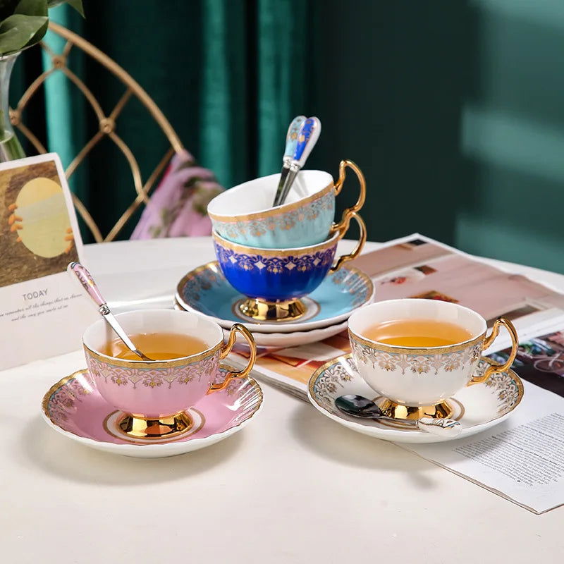 PARIS Luxury European Bone China Coffee Cup Set for British Afternoon Tea Victorian Style Hand-Painted Housewarming Wedding Gift Box with 4 Cups Plates Spoons High-End Elegant Coffee and Tea Set Valentines Birthday Mothers Fathers Day Pack - Grand Goldman