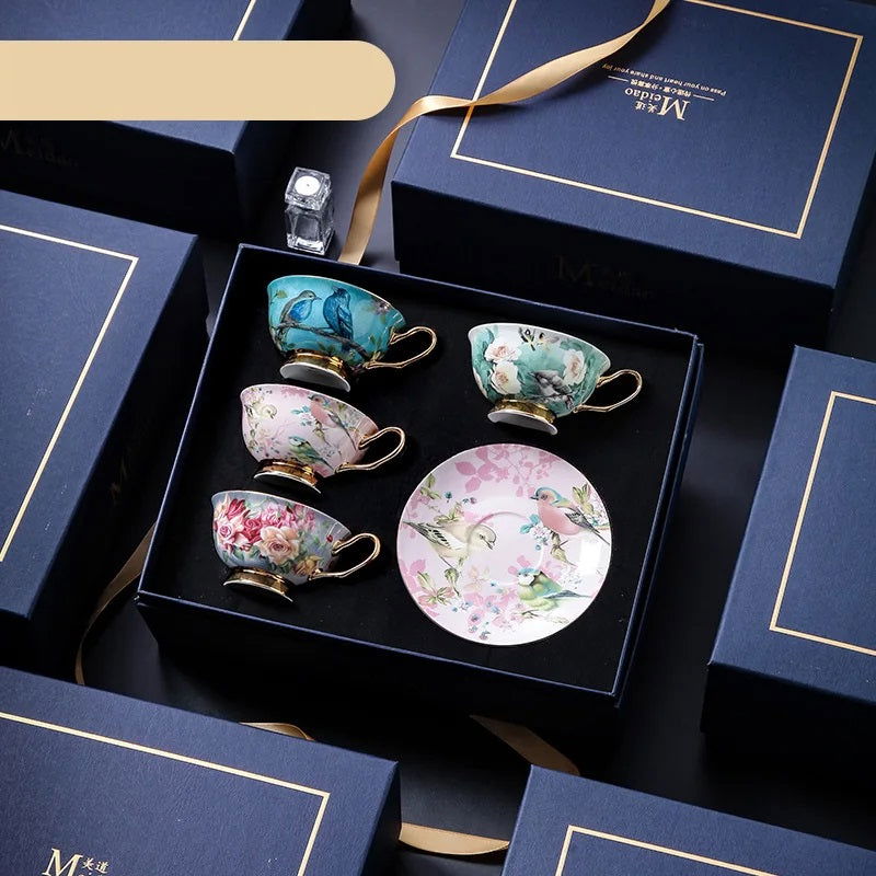 PARIS Luxury European Bone China Coffee Cup Set for British Afternoon Tea Victorian Style Hand-Painted Housewarming Wedding Gift Box with 4 Cups Plates Spoons High-End Elegant Coffee and Tea Set Valentines Birthday Mothers Fathers Day Pack - Grand Goldman