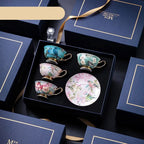 PARIS Luxury European Bone China Coffee Cup Set for British Afternoon Tea Victorian Style Hand-Painted Housewarming Wedding Gift Box with 4 Cups Plates Spoons High-End Elegant Coffee and Tea Set Valentines Birthday Mothers Fathers Day Pack - Grand Goldman