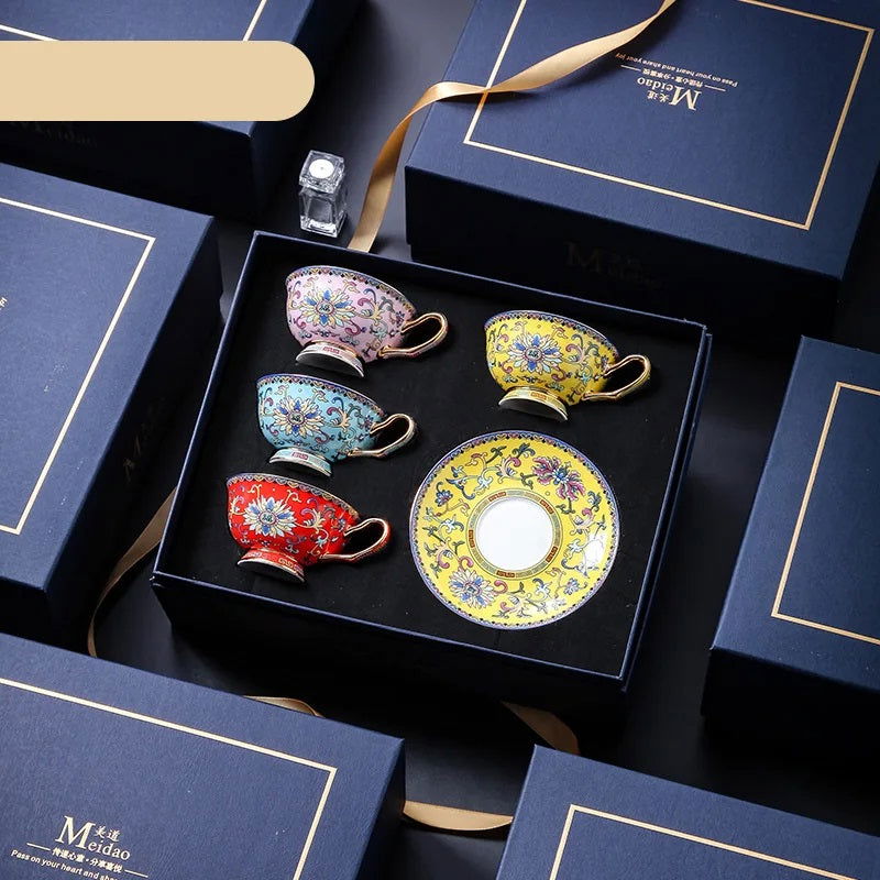 PARIS Luxury European Bone China Coffee Cup Set for British Afternoon Tea Victorian Style Hand-Painted Housewarming Wedding Gift Box with 4 Cups Plates Spoons High-End Elegant Coffee and Tea Set Valentines Birthday Mothers Fathers Day Pack - Grand Goldman