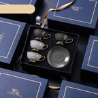 PARIS Luxury European Bone China Coffee Cup Set for British Afternoon Tea Victorian Style Hand-Painted Housewarming Wedding Gift Box with 4 Cups Plates Spoons High-End Elegant Coffee and Tea Set Valentines Birthday Mothers Fathers Day Pack - Grand Goldman