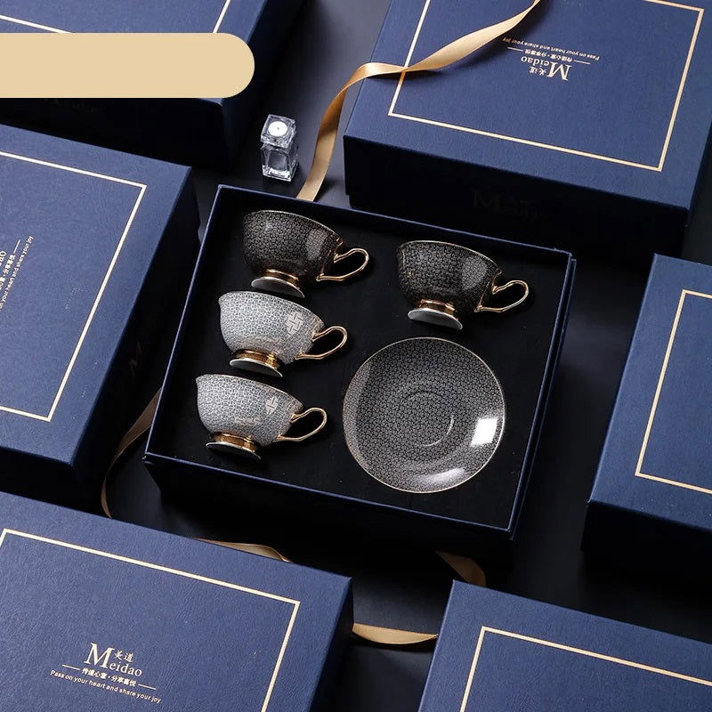 PARIS Luxury European Bone China Coffee Cup Set for British Afternoon Tea Victorian Style Hand-Painted Housewarming Wedding Gift Box with 4 Cups Plates Spoons High-End Elegant Coffee and Tea Set Valentines Birthday Mothers Fathers Day Pack - Grand Goldman