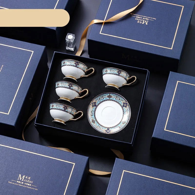 PARIS Luxury European Bone China Coffee Cup Set for British Afternoon Tea Victorian Style Hand-Painted Housewarming Wedding Gift Box with 4 Cups Plates Spoons High-End Elegant Coffee and Tea Set Valentines Birthday Mothers Fathers Day Pack - Grand Goldman