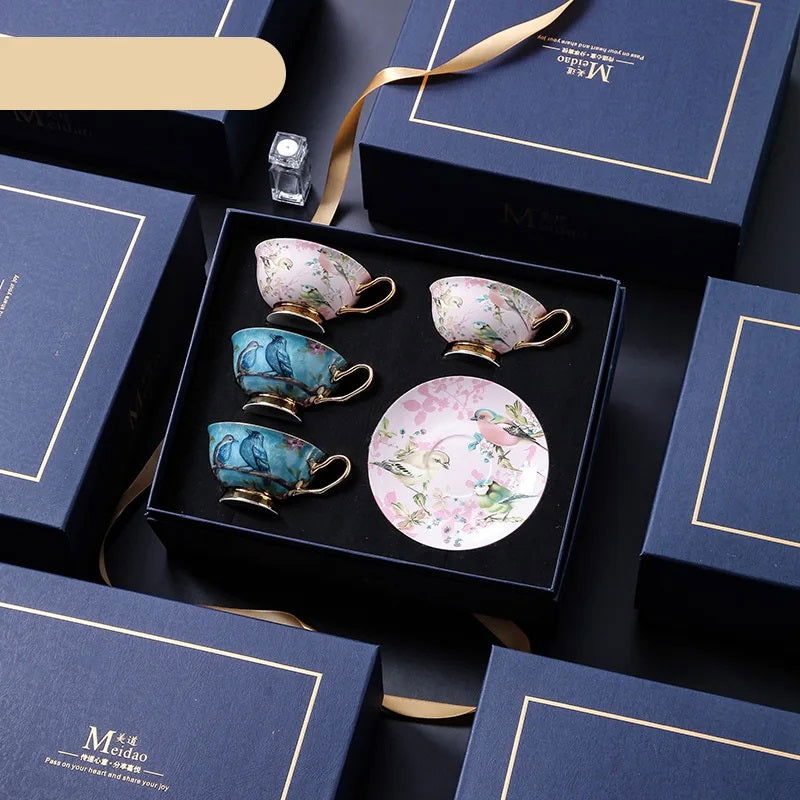 PARIS Luxury European Bone China Coffee Cup Set for British Afternoon Tea Victorian Style Hand-Painted Housewarming Wedding Gift Box with 4 Cups Plates Spoons High-End Elegant Coffee and Tea Set Valentines Birthday Mothers Fathers Day Pack - Grand Goldman