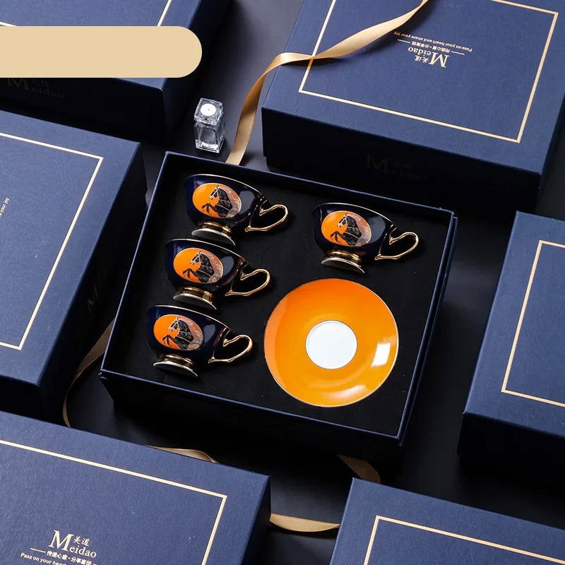 PARIS Luxury European Bone China Coffee Cup Set for British Afternoon Tea Victorian Style Hand-Painted Housewarming Wedding Gift Box with 4 Cups Plates Spoons High-End Elegant Coffee and Tea Set Valentines Birthday Mothers Fathers Day Pack - Grand Goldman