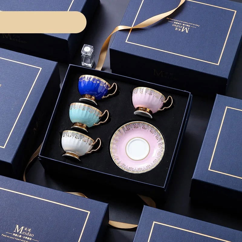 PARIS Luxury European Bone China Coffee Cup Set for British Afternoon Tea Victorian Style Hand-Painted Housewarming Wedding Gift Box with 4 Cups Plates Spoons High-End Elegant Coffee and Tea Set Valentines Birthday Mothers Fathers Day Pack - Grand Goldman
