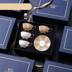 PARIS Luxury European Bone China Coffee Cup Set for British Afternoon Tea Victorian Style Hand-Painted Housewarming Wedding Gift Box with 4 Cups Plates Spoons High-End Elegant Coffee and Tea Set Valentines Birthday Mothers Fathers Day Pack - Grand Goldman