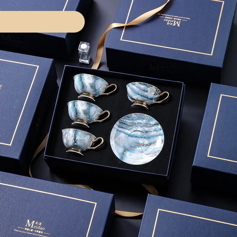 PARIS Luxury European Bone China Coffee Cup Set for British Afternoon Tea Victorian Style Hand-Painted Housewarming Wedding Gift Box with 4 Cups Plates Spoons High-End Elegant Coffee and Tea Set Valentines Birthday Mothers Fathers Day Pack - Grand Goldman