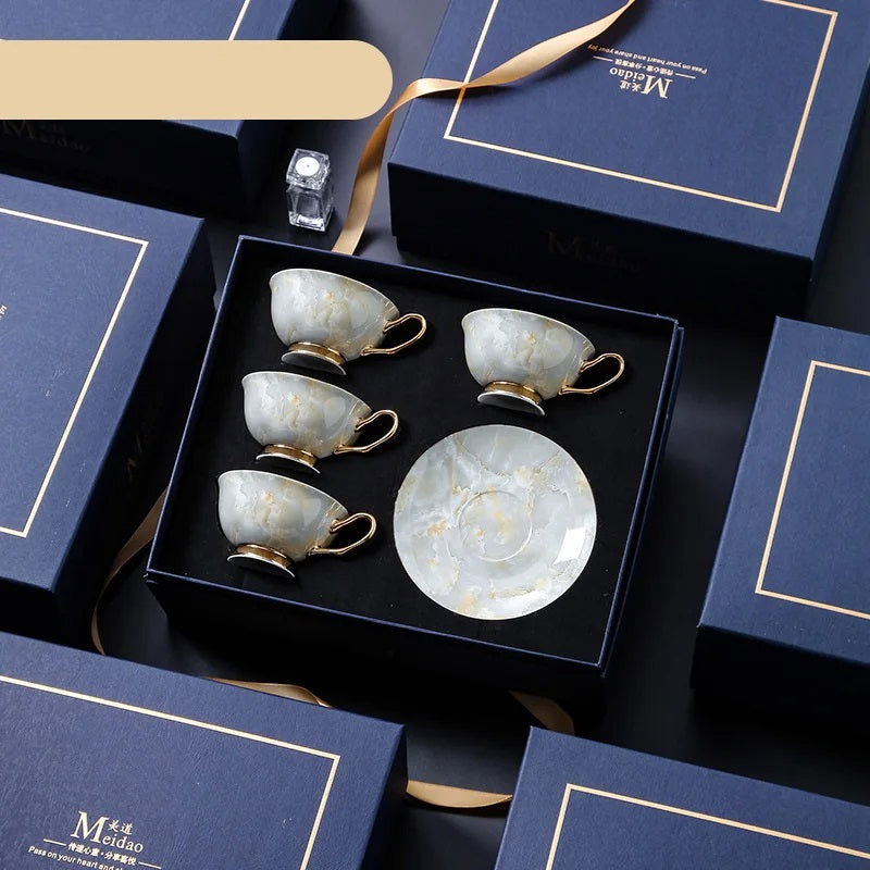 PARIS Luxury European Bone China Coffee Cup Set for British Afternoon Tea Victorian Style Hand-Painted Housewarming Wedding Gift Box with 4 Cups Plates Spoons High-End Elegant Coffee and Tea Set Valentines Birthday Mothers Fathers Day Pack - Grand Goldman