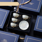 PARIS Luxury European Bone China Coffee Cup Set for British Afternoon Tea Victorian Style Hand-Painted Housewarming Wedding Gift Box with 4 Cups Plates Spoons High-End Elegant Coffee and Tea Set Valentines Birthday Mothers Fathers Day Pack - Grand Goldman