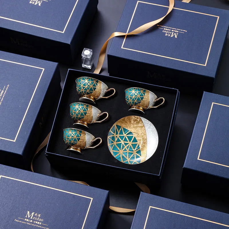 PARIS Luxury European Bone China Coffee Cup Set for British Afternoon Tea Victorian Style Hand-Painted Housewarming Wedding Gift Box with 4 Cups Plates Spoons High-End Elegant Coffee and Tea Set Valentines Birthday Mothers Fathers Day Pack - Grand Goldman