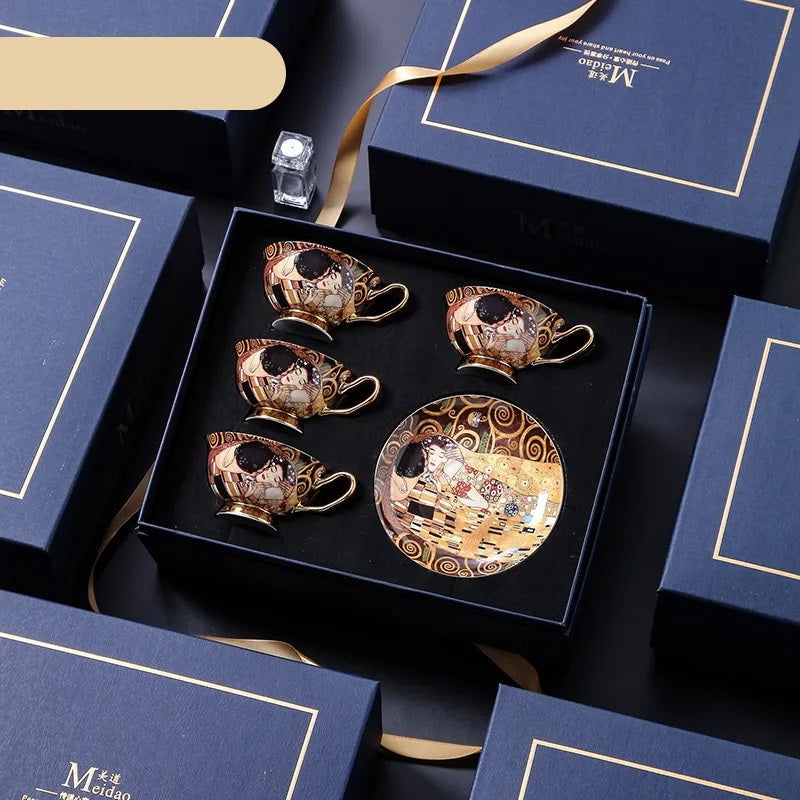 PARIS Luxury European Bone China Coffee Cup Set for British Afternoon Tea Victorian Style Hand-Painted Housewarming Wedding Gift Box with 4 Cups Plates Spoons High-End Elegant Coffee and Tea Set Valentines Birthday Mothers Fathers Day Pack - Grand Goldman