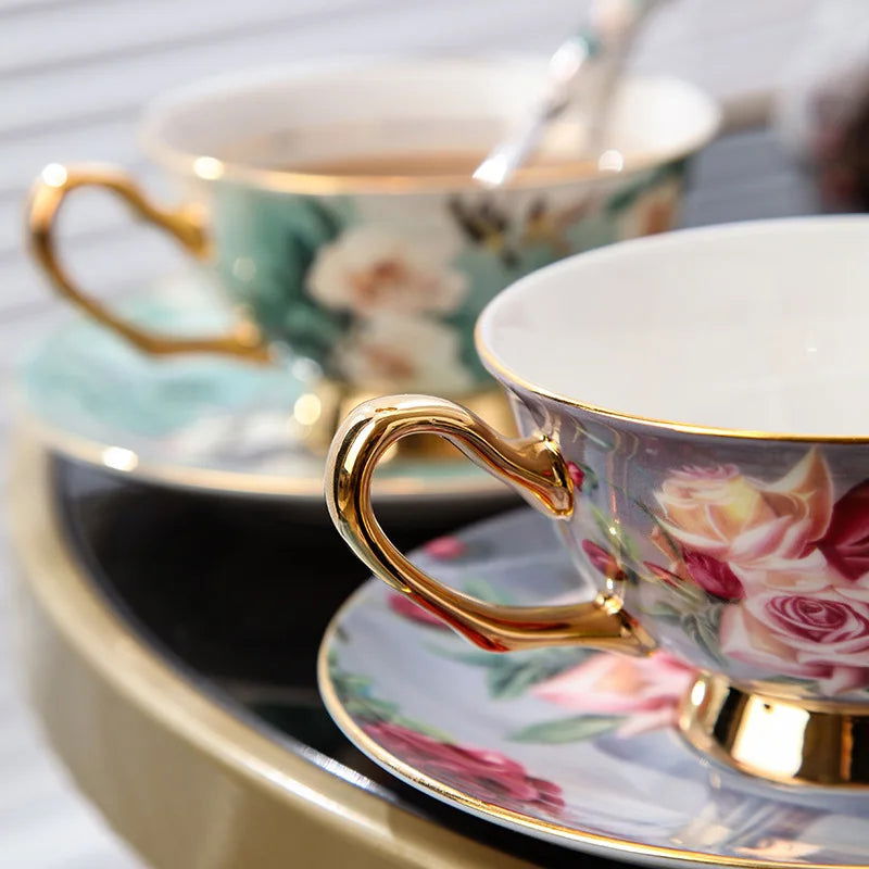 PARIS Luxury European Bone China Coffee Cup Set for British Afternoon Tea Victorian Style Hand-Painted Housewarming Wedding Gift Box with 4 Cups Plates Spoons High-End Elegant Coffee and Tea Set Valentines Birthday Mothers Fathers Day Pack - Grand Goldman