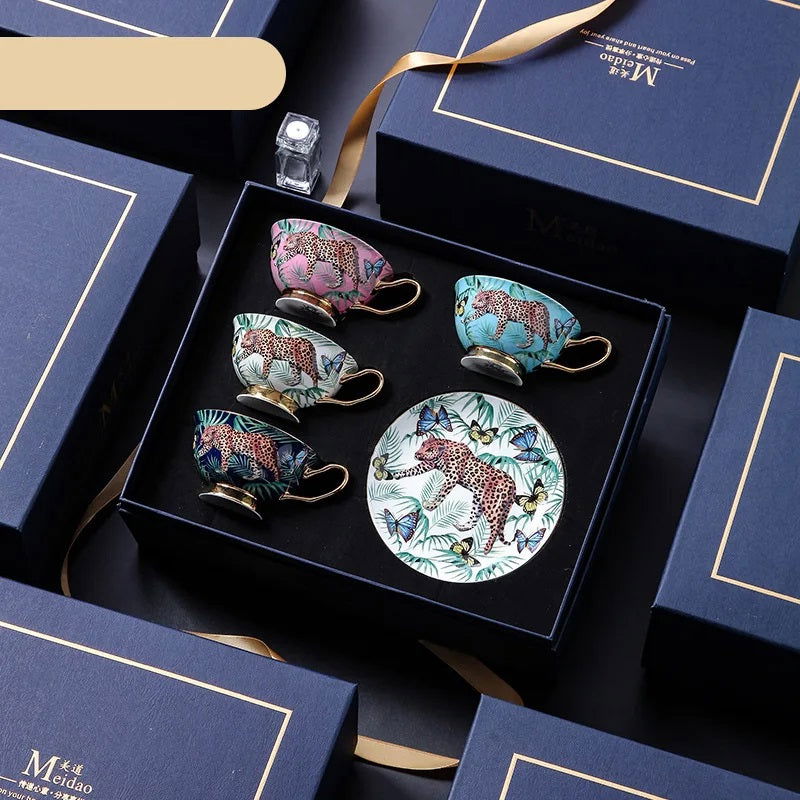 PARIS Luxury European Bone China Coffee Cup Set for British Afternoon Tea Victorian Style Hand-Painted Housewarming Wedding Gift Box with 4 Cups Plates Spoons High-End Elegant Coffee and Tea Set Valentines Birthday Mothers Fathers Day Pack - Grand Goldman