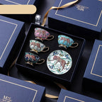 PARIS Luxury European Bone China Coffee Cup Set for British Afternoon Tea Victorian Style Hand-Painted Housewarming Wedding Gift Box with 4 Cups Plates Spoons High-End Elegant Coffee and Tea Set Valentines Birthday Mothers Fathers Day Pack - Grand Goldman