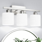 PARTPHONER Bathroom Light Fixtures, Bathroom Lighting Fixtures Over Mirror, Classic Vanity Lights, Modern Bathroom Vanity Light with Textured Frosted Opal White Glass Shades, Brushed Nickel, 3-Light - Grand Goldman