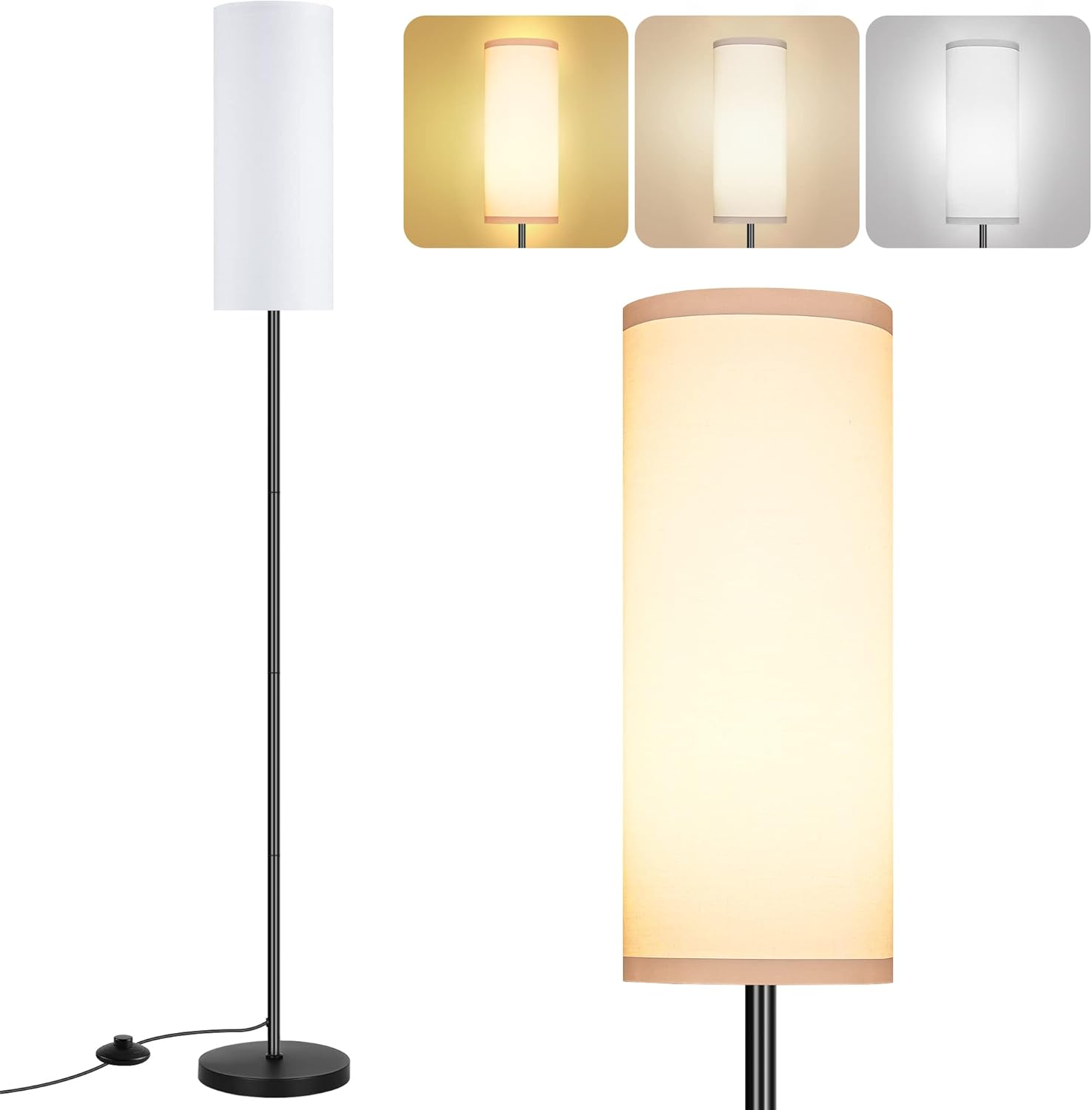 PARTPHONER Floor Lamp for Living Room, Modern Standing Lamps with Lampshade, Minimalist Tall Lamp with Foot Switch for Living Room, Bedroom, Kids Room, Office(Bulb Not Included) - Grand Goldman