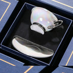 PEARL Elegant Exquisite Bone China Coffee Cups for Couples Golden Galaxy Tea Set Victorian Style 200ml Gray/Gold Handles Luxury Ceramic Coffee/Tea Mugs Saucers Gift Box Packaging for Special Occasions - Grand Goldman