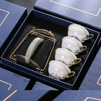 PEARL Elegant Exquisite Bone China Coffee Cups for Couples Golden Galaxy Tea Set Victorian Style 200ml Gray/Gold Handles Luxury Ceramic Coffee/Tea Mugs Saucers Gift Box Packaging for Special Occasions - Grand Goldman