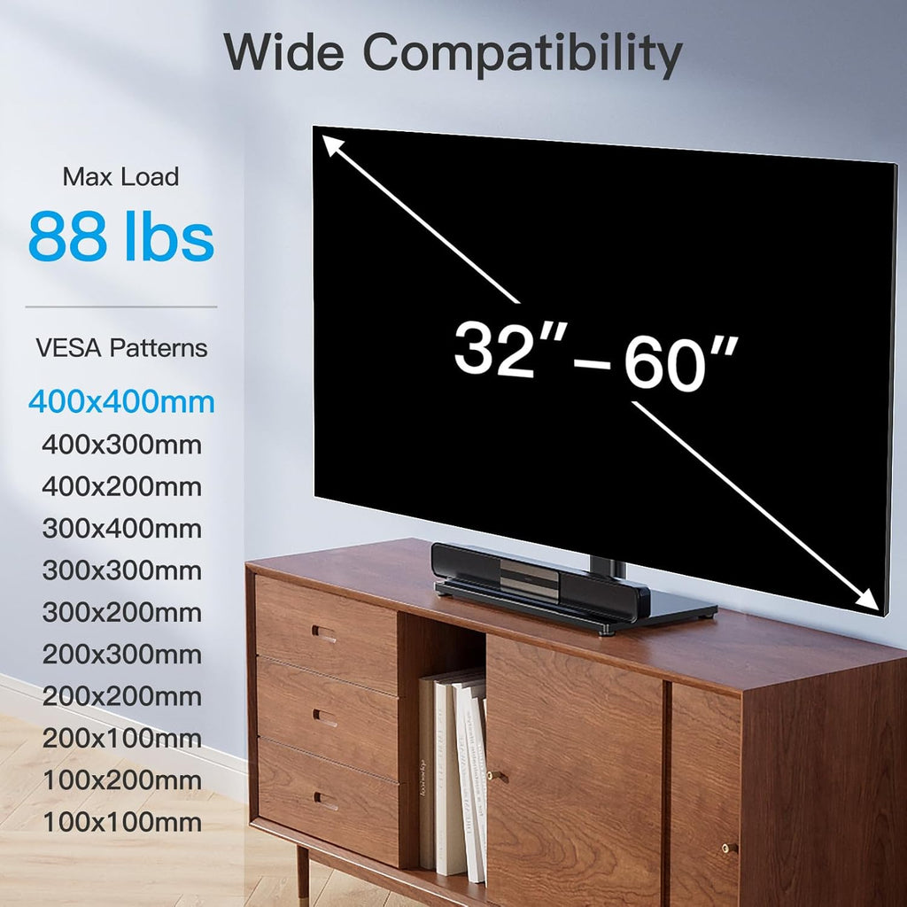 PERLESMITH Swivel Universal TV Stand/Base - Table Top TV Stand for 32-60 inch LCD LED TVs - Height Adjustable TV Mount Stand with Tempered Glass Base, VESA 400x400mm,Holds up to 88lbs PSTVS09 - Grand Goldman