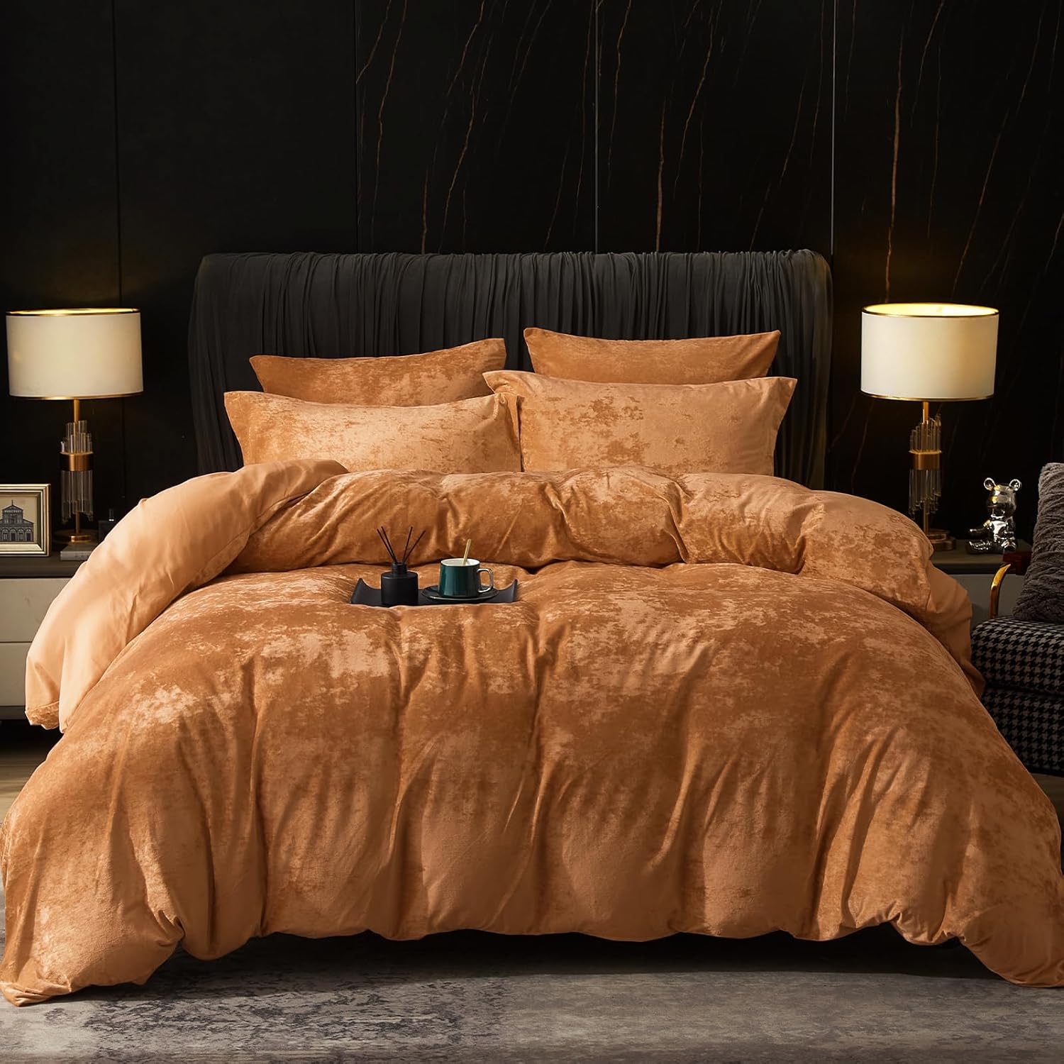 PHF Truly Velvet Duvet Cover Set Queen Size, 3pcs Ultra Soft Breathable Comforter Cover Set, Luxury Cozy Flannel Duvet Cover with Pillow Shams Bedding Collection, 90" x 90", Dark Grey - Grand Goldman