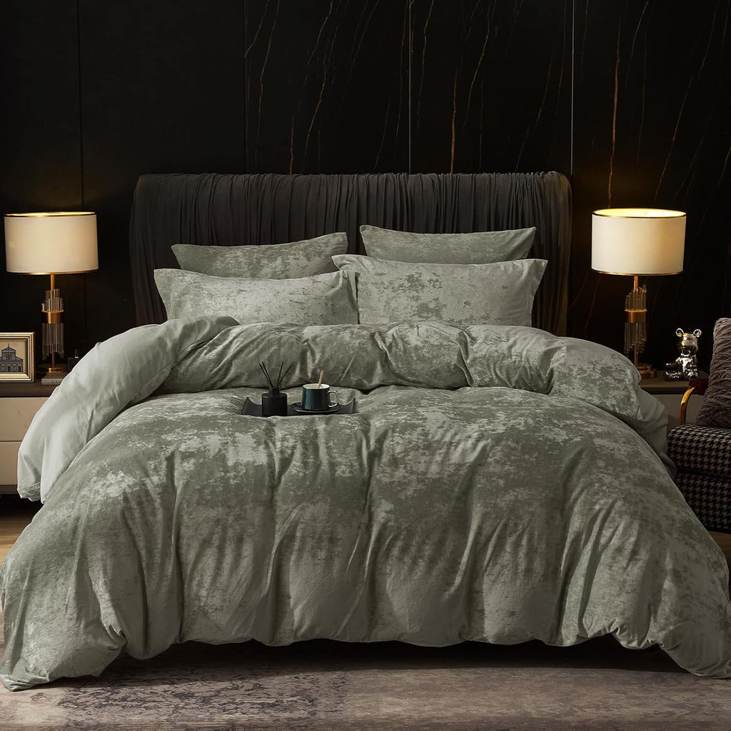 PHF Truly Velvet Duvet Cover Set Queen Size, 3pcs Ultra Soft Breathable Comforter Cover Set, Luxury Cozy Flannel Duvet Cover with Pillow Shams Bedding Collection, 90" x 90", Dark Grey - Grand Goldman