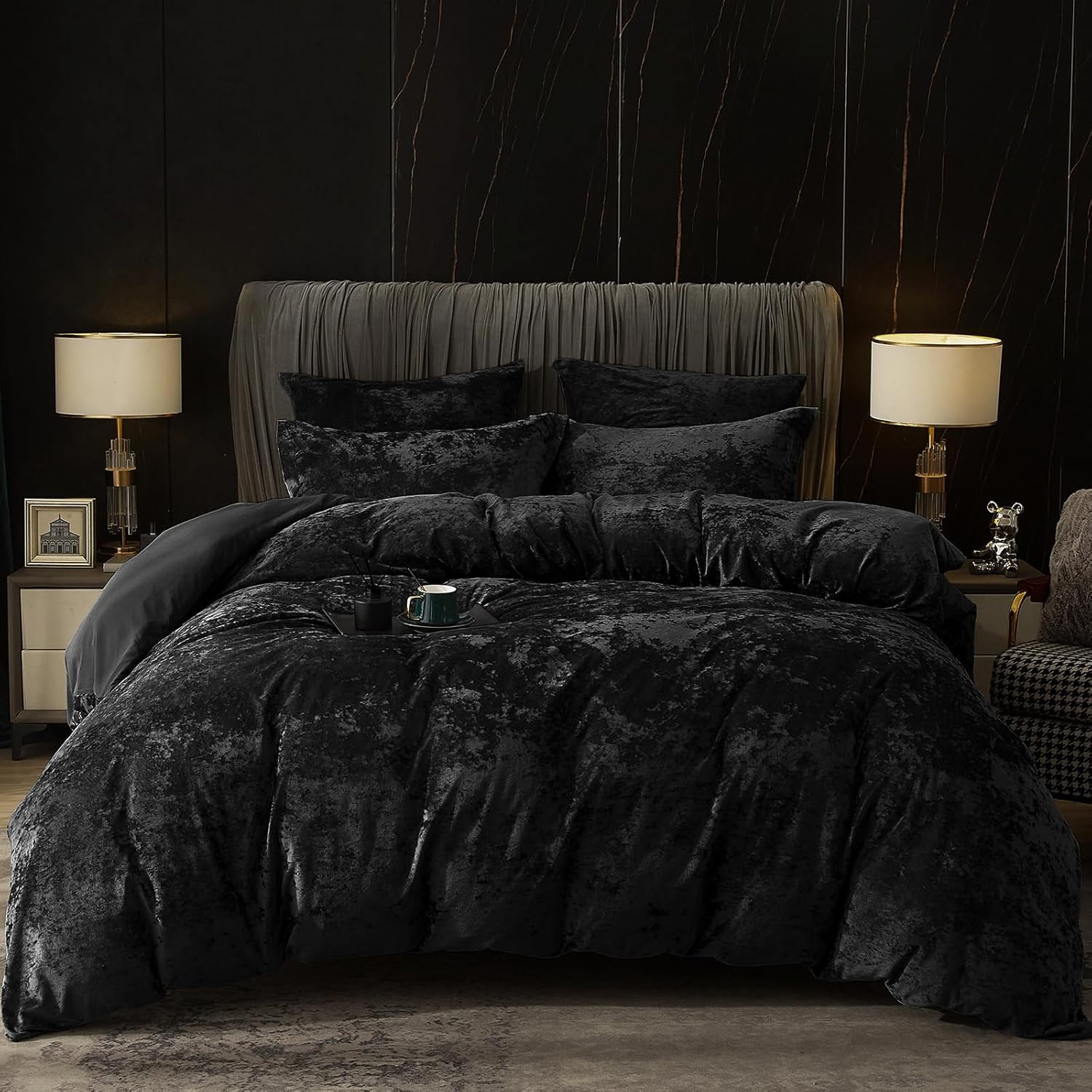 PHF Truly Velvet Duvet Cover Set Queen Size, 3pcs Ultra Soft Breathable Comforter Cover Set, Luxury Cozy Flannel Duvet Cover with Pillow Shams Bedding Collection, 90" x 90", Dark Grey - Grand Goldman