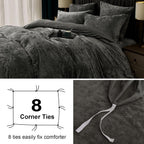 PHF Truly Velvet Duvet Cover Set Queen Size, 3pcs Ultra Soft Breathable Comforter Cover Set, Luxury Cozy Flannel Duvet Cover with Pillow Shams Bedding Collection, 90" x 90", Dark Grey - Grand Goldman